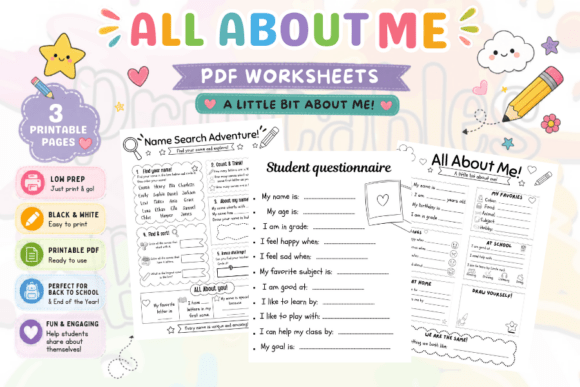 Back to School All About Me Worksheets