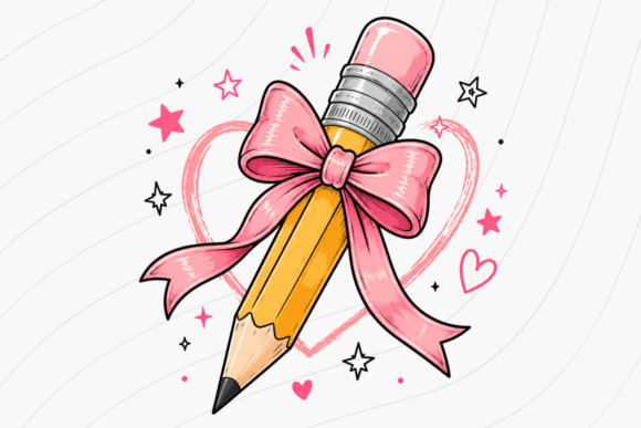 Pink Bow Pencil PNG: Sweet Back to School Design Assets